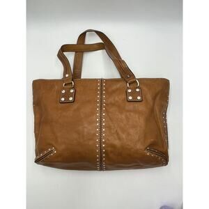 Michael Michael Kors Womens Leather Studded Shoulder Handbag Brown tlc